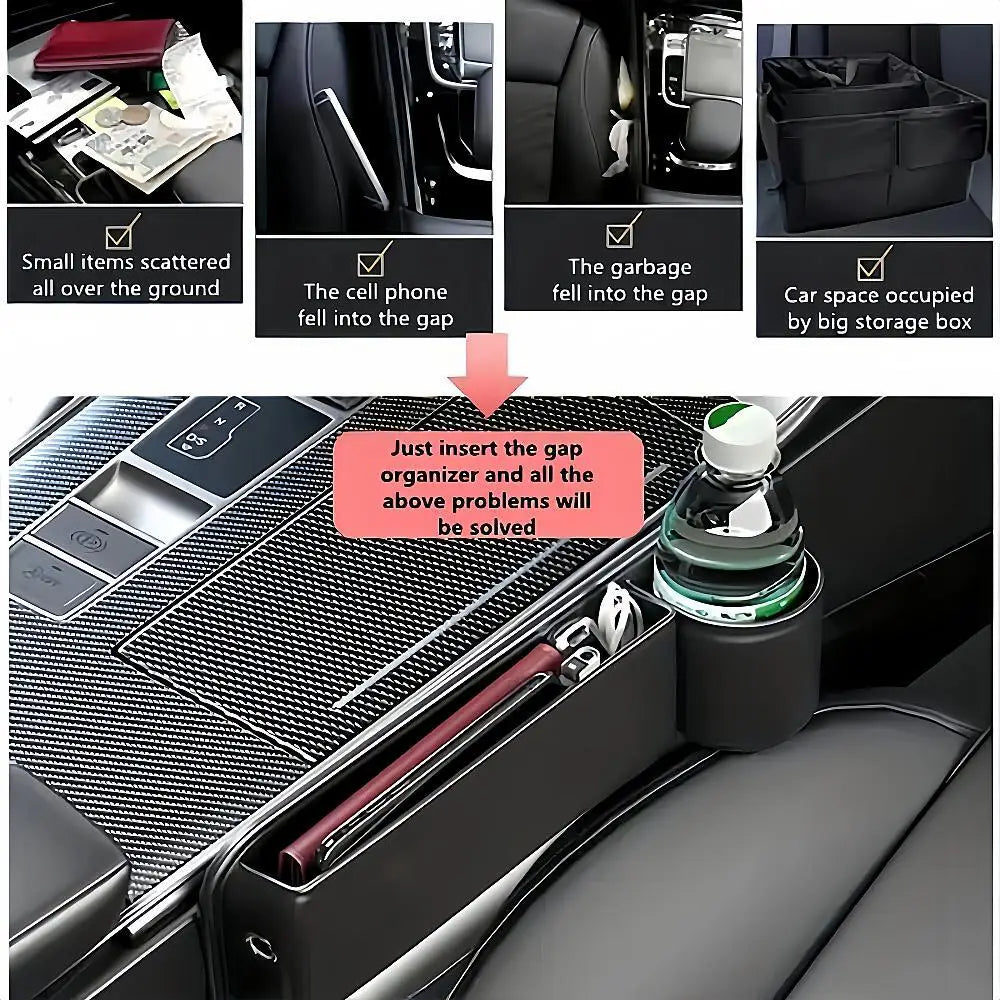 1pc Car Seat Gap Filler Organizer with Cup Holder PU Leather Car Side Seat Storage Box Multi-functional Car Interior Organizer F