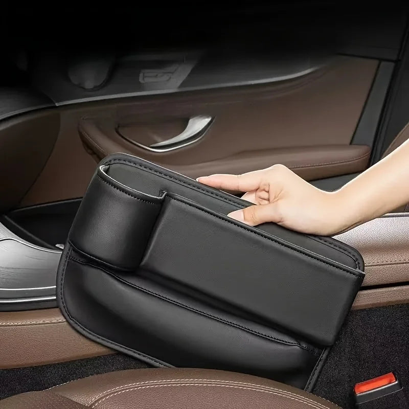 1pc Car Seat Gap Filler Organizer with Cup Holder PU Leather Car Side Seat Storage Box Multi-functional Car Interior Organizer F