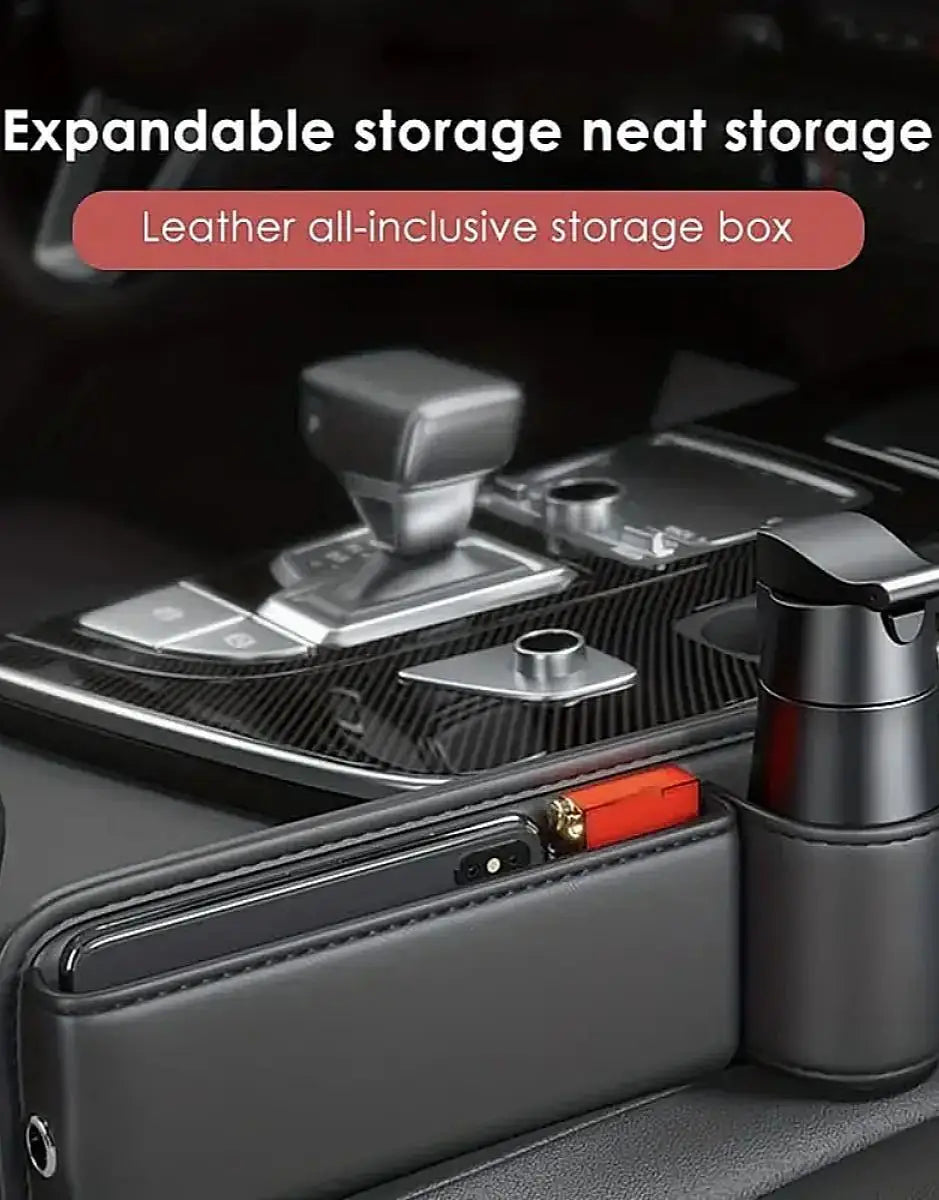 1pc Car Seat Gap Filler Organizer with Cup Holder PU Leather Car Side Seat Storage Box Multi-functional Car Interior Organizer F